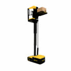 Industrial order picker/stock picker with yellow and black frame lifting a cardboard box to height.